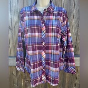 Talbots Petites Metallic Plaid Button-Up Shirt - Size LP
